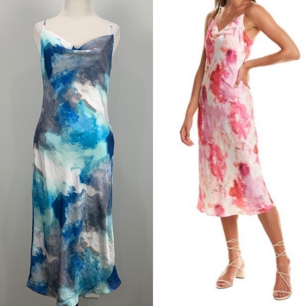 Madison Marcus Blue Tie-Dye Midi Slip Dress